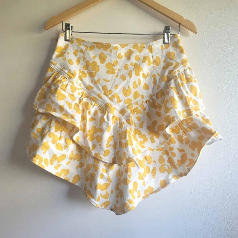 MOTHER, The Ruffle Leopard Mini Skirt, Yellow and White, Size 30 - Picture 10 of 16